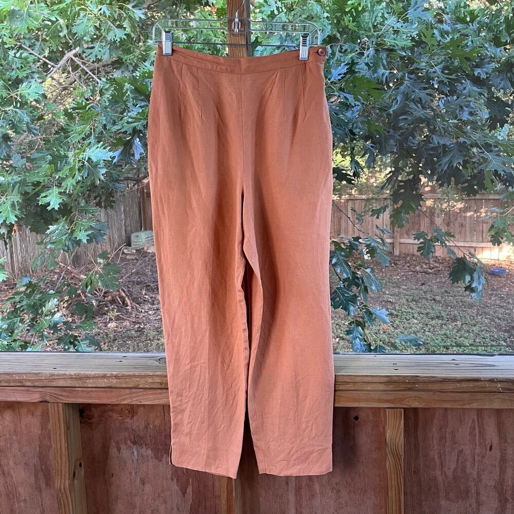 Talbots Petites Women's Vintage 100% Irish Linen High Waisted Pants Tan Size 10P